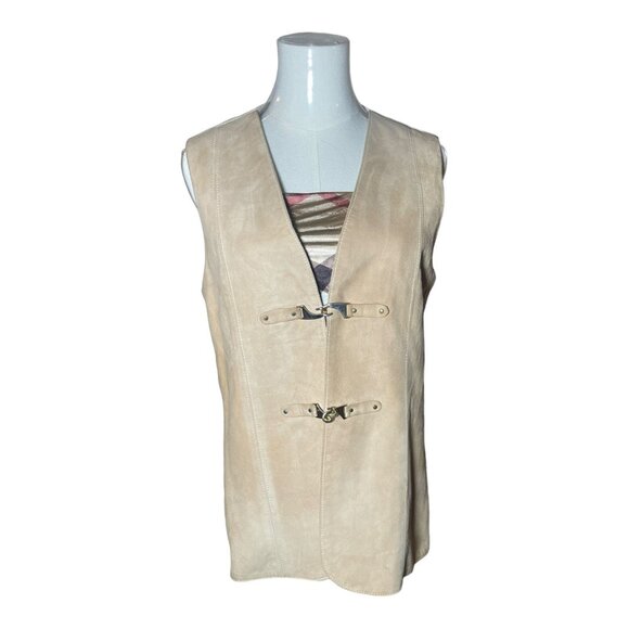 VTG Leather Hook Closure Vest 70s Size 12 - Picture 2 of 9